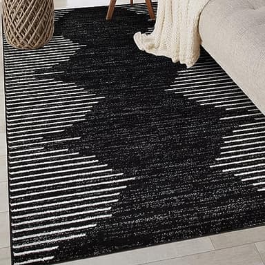 Rugshop Bohemian Stripe Stain Resistant High Traffic Living Room Kitchen Bedroom Dining Home Office Area Rug 3' x 5' Black - Image 1