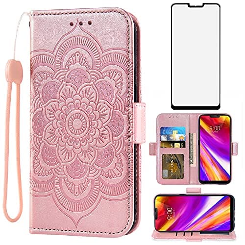 Compatible with LG G7 ThinQ Wallet Case and Tempered Glass Screen Protector Flip Cover Card Holder Cell Phone Cases for LGG7 One G 7 Plus LG7 Fit LG7ThinQ 7G Thin Q G7+ G7thinq LGG7thinq Men Rose Gold - Image 1