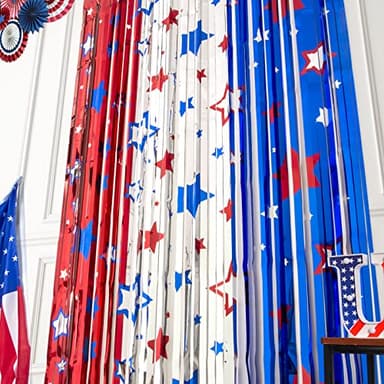 LOLStar 4th of July decorations, 3 Pack Red White Blue Decorations, 3.3x6.6ft Star Pattern Tinsel Foil Fringe Curtains, Photo Booth Props Backdrop for Memorial Day, Patriotic, USA Party Decor Supplies - Image 5