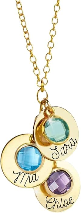 MignonandMignon Mom Necklace with Kids Name, Custom Necklace for Women, Birthstone Necklace for Mom, Mother's Jewelry, Personalized Gifts for Grandma -BSN-CN-D - Image 1