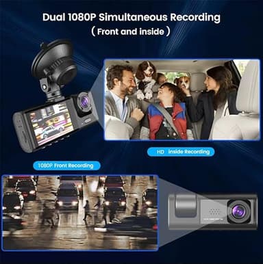 Dual Dash Camera for Car Front and Inside Dash Cam Car Security Video Recorder with Audio 1080P Vehicle Cam Plug and Play, WDR, Night Vision, G-Sensor Auto Lock, 2 Inch Screen - Image 3