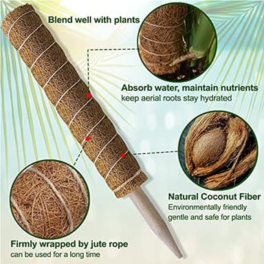Fabulas Moss Pole 47.5 Inch - Monstera Plant Support, 4 Packs 16 Inch Plant Stakes for Indoor Plants Coco Coir Moss Pole Sticks for Climbing Potted Live Plants, Pothos, Philodendron, with Garden Ties - Image 4
