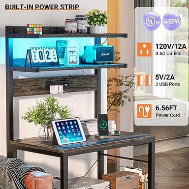 Aheaplus Bakers Rack with Power Outlet, Microwave Stand, 5 Tiers Coffee Bar Station with Led Lights, Kitchen Storage Shelf with 6 S-Shaped Hooks, Kitchen Rack for Spices, Pots and Pans, Black Oak - Image 3
