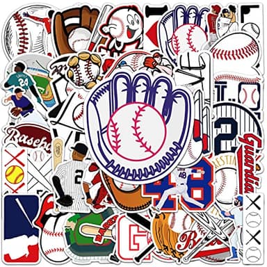 JOICEE 50pcs Baseball Stickers，Waterproof Vinyl Baseball Tattoos for Kids Teens Boys Adults, Sports Decals for Snowboard Laptop Water Bottles Hydro Flasks Phone Guitar Skateboard Computer - Image 1