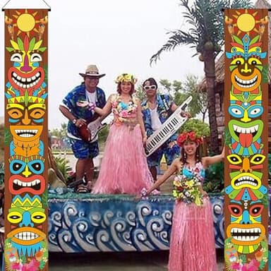 Hawaiian Luau Party Decoration Supplies, Tiki Totem Door Banner Sign for Aloha Hawaii Luau Tropical Moana Birthday Party Decorations, Tiki Decorations Outdoor - Image 3