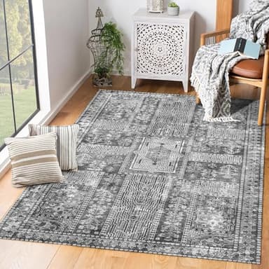 YARNSCAPE Vintage 9' x 12' Washable Area Rug - Stylish Indoor Rug for Living, Dining or Bedroom - Lightweight Carpet with Non-Slip Backing - Foldable for Easy Placement and Maintenance - Grey - Image 5