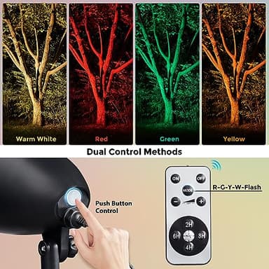 SURAIELEC Halloween Spotlight Outdoor, Remote Control LED Spotlights with Timer, Plug in Yard Spotlight for Trees, Garden Holiday Decor, Red Green Yellow Warm Glow, Waterproof, 10FT Cord, 2 Pack - Image 2