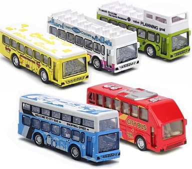 KIDAMI Die Cast Metal Toy Cars Buses Set, 1:64 Scale Double Decker City Bus Vehicles, Pull Back Cars with Openable Doors for Toddlers Boys Girls Birthday Gift - Image 1