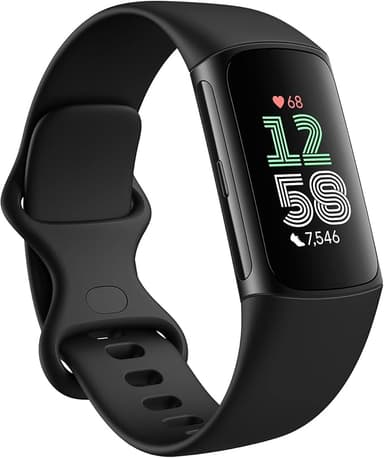 Fitbit Charge 6 Fitness Tracker with Google apps, Heart Rate on Exercise Equipment, 6-Months Premium Membership Included, GPS, Health Tools and More, Obsidian/Black, One Size (S & L Bands Included - Image 1
