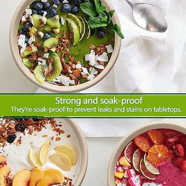 24 Oz Disposable Bowls, [100 Pack] Paper Bowls Disposable - Heavy Duty and Eco-friendly Sugarcane and Bamboo Bagasse Biodegradable Bowls for Cereal, Rice, French Fries - Convenient and Compostable - Image 4