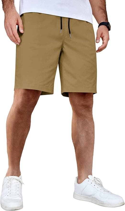 COOFANDY Men's Casual Shorts Cotton Elastic Waist Drawstring Shorts Lightweight Summer Beach Shorts - Image 1