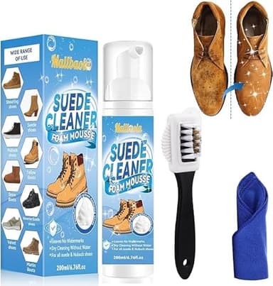 Suede Cleaner, Suede Shoe Cleaner with Suede Brush & Towel, Trainer Cleaner Foam Removes Dirt & Stain, Suede & Nubuck Cleaner, Shoe Cleaner Kit for Suede, Knit, Boot, Nubuck, Trainer, Leather,Sneaker - Image 1