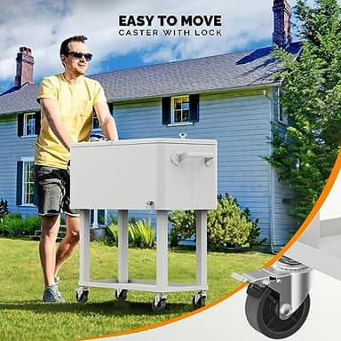 VINGLI 80 Quart Rolling Ice Chest, Portable Patio Party Bar Drink Cooler Cart, with Shelf, Beverage Pool with Bottle Opener (White) - Image 4