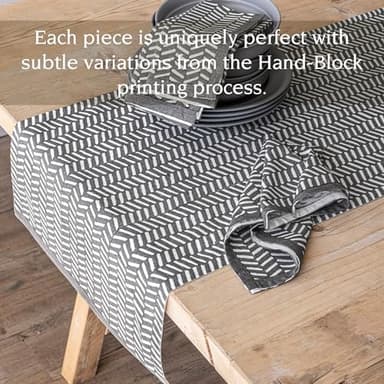 over&back 18x108 Printed Cotton Table Runner - Washable Table Runners for a Custom Home Decor Tablescape - Perfect for Coffee Table, Dinner Table, Living Room, and More - Grey Herringbone - Image 3