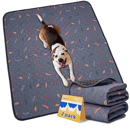 Sunheir Washable Pee Pads for Dogs Large 48" x 48" 2-Pack Reusable Puppy Pads Pet Training Pads, Absorb Dog Mats, Whelping Pad, Non-Slip Protects Against Urine Leakage (Leaves - Deep Grey, 48x48) - Image 1