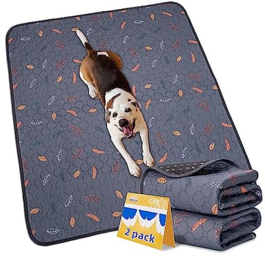 Sunheir Washable Pee Pads for Dogs Large 48" x 48" 2-Pack Reusable Puppy Pads Pet Training Pads, Absorb Dog Mats, Whelping Pad, Non-Slip Protects Against Urine Leakage (Leaves - Deep Grey, 48x48) - Image 1