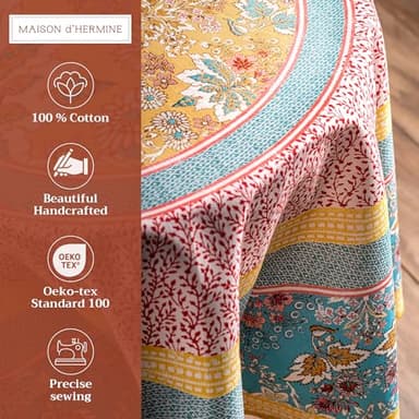 Maison d' Hermine Table Cloth Round Table 100% Cotton 69 Inches Tablecloth Reusable Decorative Everyday Use for Dining Room, Farmhouse, Home, Party, Festive & Wedding Spring Summer - Marquise - Image 2