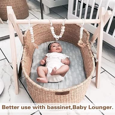 Wooden Baby Gym with 6 Gym Toys, Foldable Baby Play Gym, Natural Pine Wood Play Gym, Frame Activity Center Hanging Bar, Wooden Play Gym - Image 5