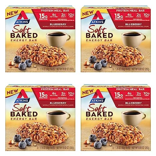 Atkins Blueberry Flavored Soft Baked Energy Bars, High in Protein Snack Bar, Low Sugar, High Fiber Snack, Protein Snack, 4 Packs (4 Bars Each) - Image 1