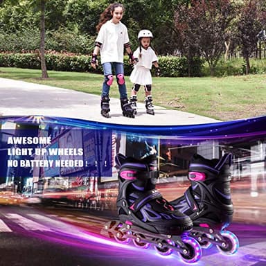 2PM SPORTS Vinal Girls Adjustable Inline Skates with Light up Wheels Beginner Skates Fun Illuminating Roller Skates for Kids Boys and Women Adults - Violet Medium(4-7 US) - Image 7