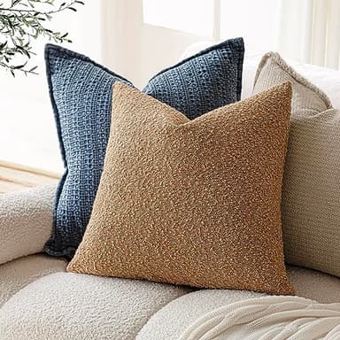 Foindtower Pack of 2, Decorative Textured Boucle Throw Pillow Covers Accent Solid Pillow Cases Cozy Soft Couch Cushion Case for Chair Sofa Bedroom Living Room Home Decor 22 x 22 Inch Rust Tobacco - Image 5