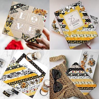 KOVANO Washi Tape Set 14 Rolls, Vintage Bee Floral Butterfly Botanical Washi Tape, Yellow Black Decorative Tapes for Scrapbooking Supplies, Junk Journal, Bullet Journaling, Art Crafts - Image 4