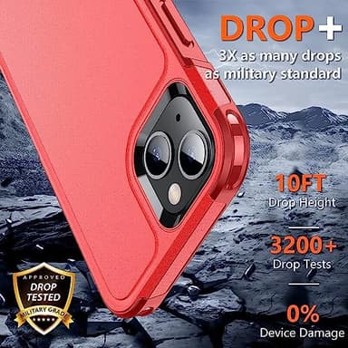 SPIDERCASE Designed for iPhone 13 Case, [10 FT Military Grade Drop Protection] [with 2 pcs Tempered Glass Screen Protector] Cover for iPhone 13 6.1 inch (Red) - Image 4