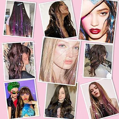 Hair Tinsel Pack of 12 Pcs Colorful Glitter Hair Accessories 20 Inch Clip in Hair Tinsel Extensions Fairy Hair Accessories Party Kit for Women Girls Kids (12Pcs,Colorful#) - Image 4