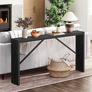 MAHANCRIS Console Table, 62.2" Long Sofa Table Behind Couch, Narrow Entryway Table, Farmhouse Dining Table with Angled Metal Frame, Industrial Console Table for Entryway, Black CTHB15801 - Image 4