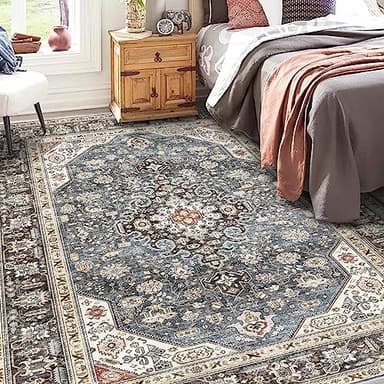 HILORUUG Washable Area Rug - 6x9 Bedroom Living Room Large Indoor Rugs Soft Oriental Vintage Rugs Non-Slip Backing Stain Resistant for Farmhouse Kitchen (6x9 Navy Blue) - Image 6