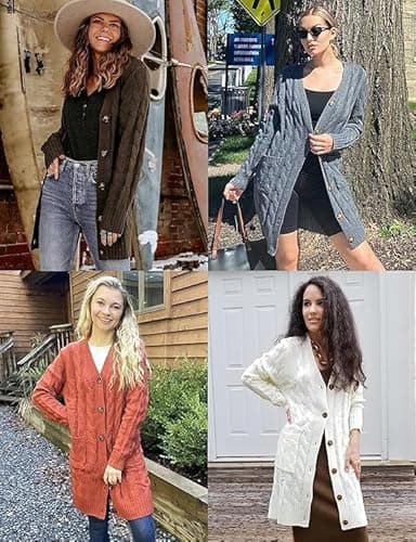 MEROKEETY Women's 2025 Long Sleeve Cardigan Sweater Fall Winter Cable Knit Open Front Button Long Outerwear, Charcoal, L - Image 5