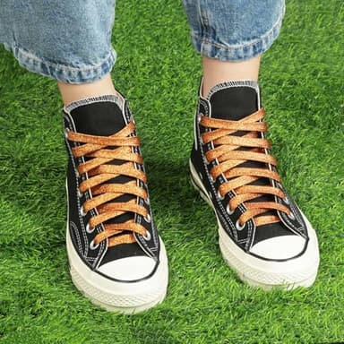 Booyckiy 2 Pairs Flat Glitter Metallic Sparkly Shoe Laces for Sneakers, 5/16" Wide in 31"-63" Colorful Shiny Shoelaces Replacement Fashion Shoe Strings, Orange Gold, 47inch (120cm) - Image 3