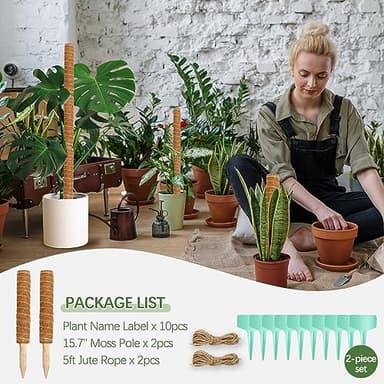 Joyhalo 26.4 Inch Moss Pole Monstera Plant Support, 2 Pcs 15.7 Inch Moss Pole for Plants Monstera, Plant Stakes for Indoor Plants with Jute Rope and Name Label - Image 6