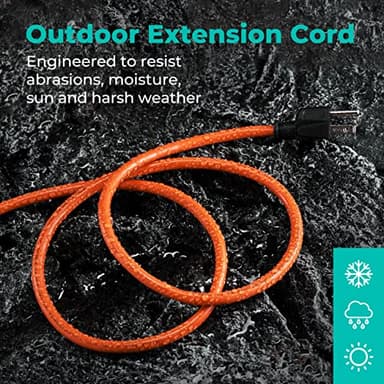 KMC 25ft Outdoor Extension Cord, 25-Foot 16/3 Weatherproof Indoor/Outdoor Extension Cable, Flexible SJTW 16-Gauge Pure Copper Wire, Durable Vinyl Jacket, UL/ETL Certified, 13A 1625W, Orange - Image 2