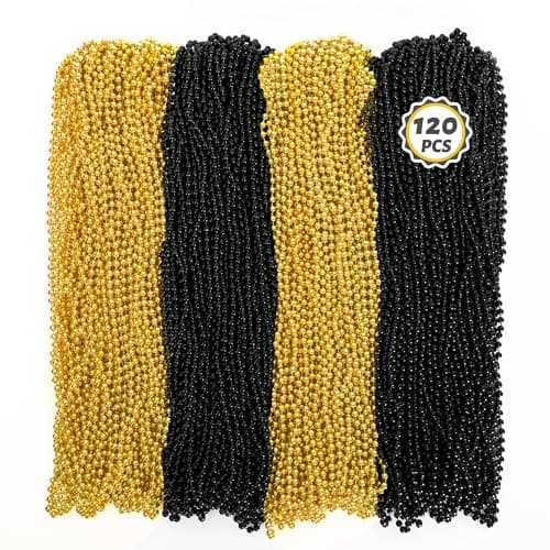 120 PCS Beaded Necklace, 33 IN Mardi Gras Beads, Blackgold Mardi Gras Accessories, Bead Necklace Throw Beads Bulk for Party Parade Event Festival Christmas Pirate Favors Supplies Decor - Image 1