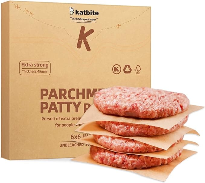 Katbite 300Pcs 6x6 Inches Patty Paper, Burger Patty Paper, Unbleached Parchment Sheets, Heavy Duty & Non-Stick, Squares for Seperating Patty, Cookies, Storing Foods Wrapping Candies - Image 1