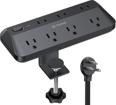 TROND Desk Clamp Power Strip - 1700J Surge Protector with 7 Outlets, Desktop Edge Mount Extension Cord, Fit 1.97" Tabletop, 6FT Flat Plug for Teacher Must Haves, Office, ETL List, Black - Image 1