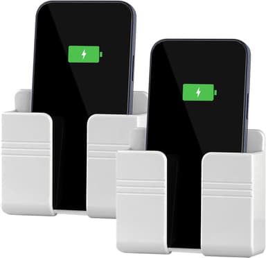 CEI&BPY 2Pcs Phone Holder Wall Mounted, Phone Stand with Self Adhesive. Phone Holder for RV Charging.Compatible with iPhone and Android (2Pack-White - Image 2