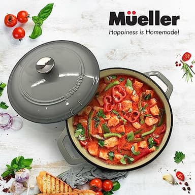 Mueller 6 Quart Enameled Cast Iron Dutch Oven, Heavy-Duty Casserole and Braiser Pan with Lid and Knob, Safe for All Cooktops - Image 7