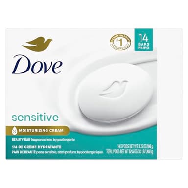 Dove Beauty Bar More Moisturizing Than Bar Soap for Softer Skin, Fragrance-Free, Hypoallergenic Beauty Bar Sensitive Skin With Gentle Cleanser 3.75 oz 14 Bars - Image 3