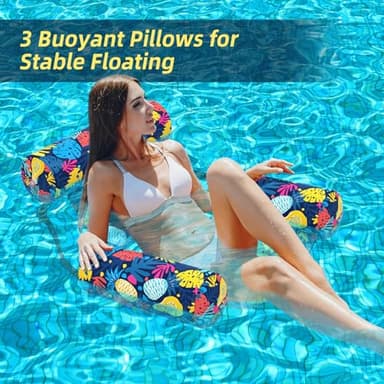 Sunikko X Pool Floats Adult, 2 Packs Fabric Inflatable Hammock Pool Lounge Chairs, Blow up Pool Floats for Adults, Hawaii Flower Pattern Floats for Pool Floating, Party Summer Water Beach Lake Fun - Image 3