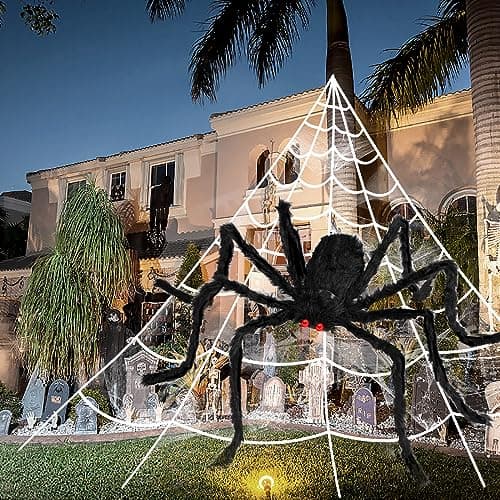 3pcs 212'' Halloween Spider Web 49" Halloween Decorations Stretch Cobweb Fake Spider for Indoor/Outdoor Yard Decorations Home party favors Costumes House Décor - Image 1