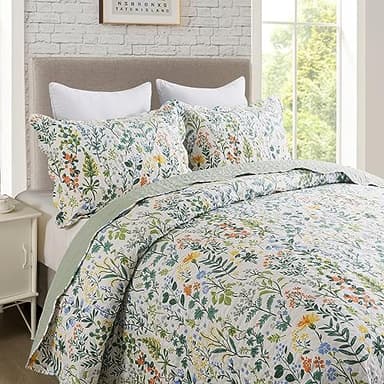 Travan 3-Piece Quilt Set Quilted Bedspread Lightweight Coverlet Set Garden Style Floral Printed Oversized Quilted Bedding Set with Shams for All Season, Exquisite, Queen Size - Image 3
