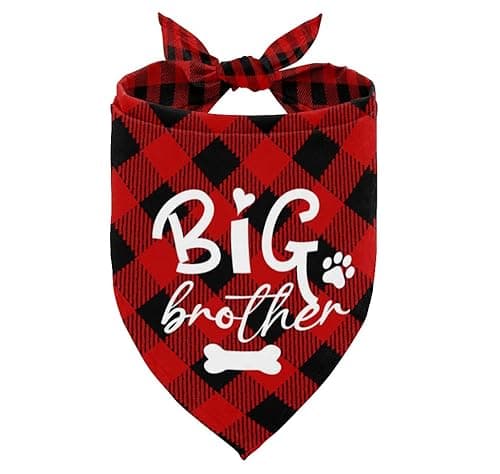 Dog Bandana, Big Brother Dog Bandana, Dogs Muffler Classical White Printing, Doggy Muffler Pet Scarf, Pet Baby Announcement Plaid Scarf Gender Reveal Accessories, for Small Medium Large 03 - Image 1