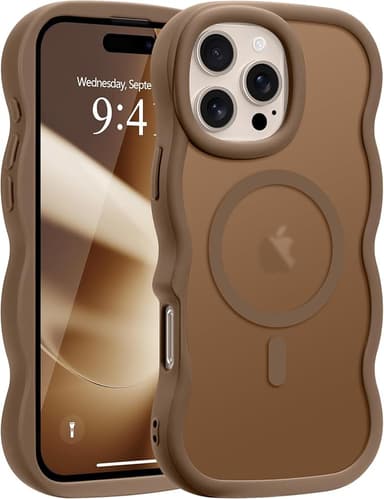 Pepmune for iPhone 16 Pro Max Case, Curly Wavy Frame Hard Translucent Matte Clear Back Cover for Women Men Compatible with Magsafe Shockproof TPU Bumper Phone Case for iPhone 16 Pro Max, Desert Gold - Image 1