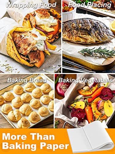 SMARTAKE 200 Pcs Parchment Paper Baking Sheets, 16x24 Inches Non-Stick Precut Baking Parchment, Suitable for Baking Grilling Air Fryer Steaming Bread Cup Cake Cookie and More (White) - Image 5
