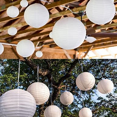 Hanging Paper Lanterns Decorative, White Chinese Paper Lanterns Ceiling Party Decorations with 16 LED Lights for Baby Shower Wedding Anniversarie Graduation Engagement Valentine's Day, Pack of 16 - Image 3