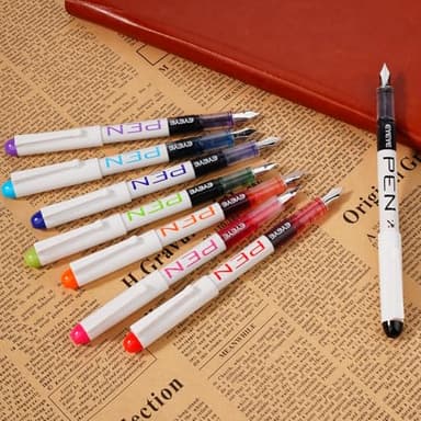 EYEYE Fountain Pens for Writing, 8 Pack Assorted Colors Fine Point Disposable Fountain Pens Stainless Steel Nib, Smooth Writing for Journaling, Drafting, Sketching, Doodling & Gifts - Image 5