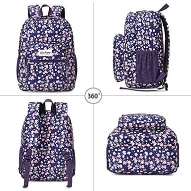 abshoo Womens Floral School Backpack For College Teen Girls Water Resistant Bookbag (Floral Purple) - Image 2