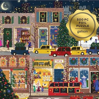 Galison Winter Lights Foil Puzzle 500 Pieces – Holiday Jigsaw Puzzle Featuring Festive City Scene by Joy Laforme – Thick, Sturdy Pieces Challenging Family Activity Great Gift Idea - Image 4